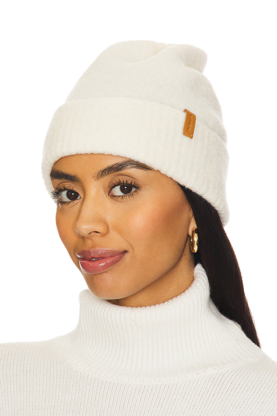 CASHMERE BOUCLE CUFFED HAT IN WHITE SAND