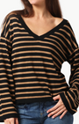 Minnie Rose SUPIMA STRIPED WIDE V NECK at Romi Boutique