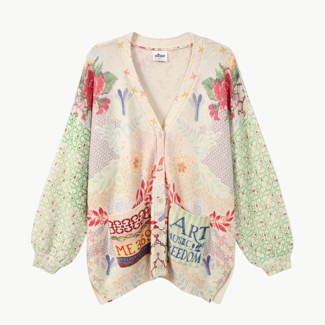 Me369 LIV LONG PRINTED CARDIGAN at Romi Boutique