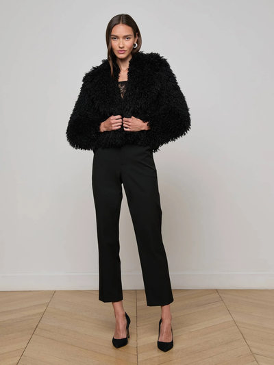 AURA CROPPED FAUX FUR JACKET IN BLACK