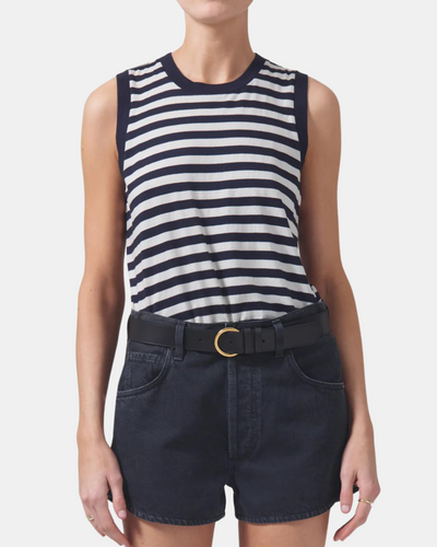 JESSIE MODERN MUSCLE TEE IN ECLIPSE STRIPE - Romi Boutique