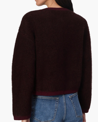 KAIA BOUCLE CARDIGAN IN BURGUNDY