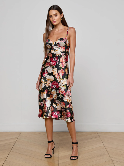SOLAY BIAS CUT SLIP DRESS IN MULTI CLUSTER FLORAL