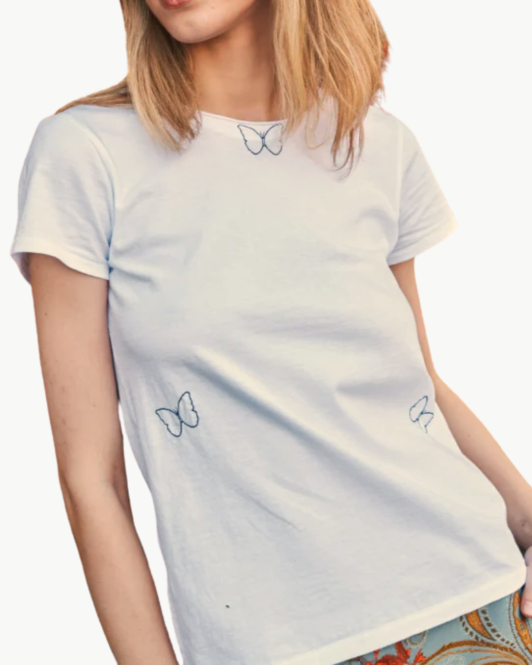 EMBROIDERED BUTTERFLY COTTON T-SHIRT
