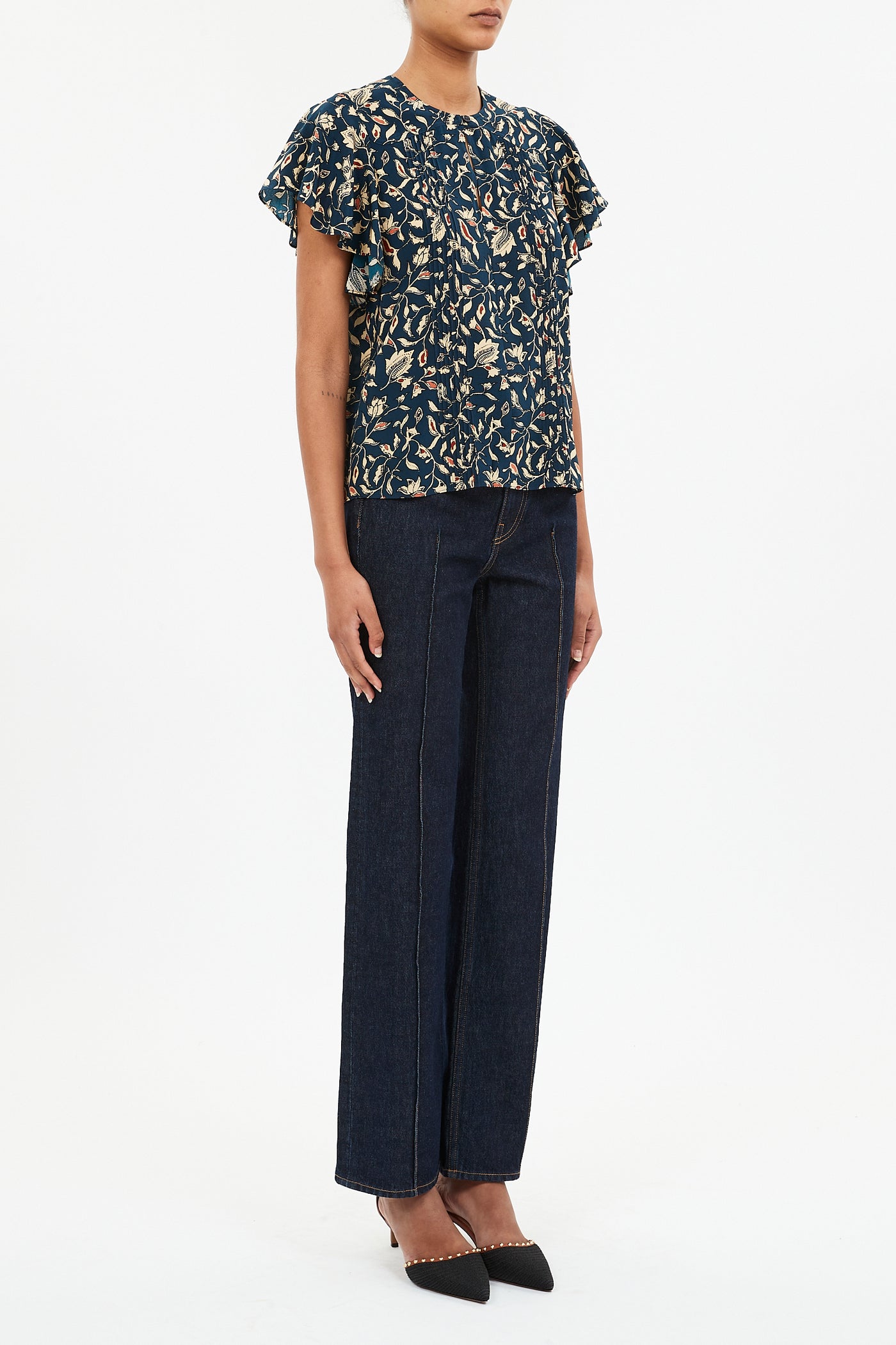 ADONI SHORT SLEEVE TOP IN MIDNIGHT GARDEN