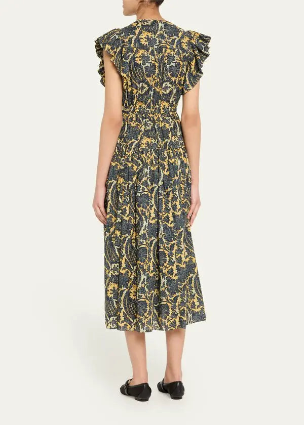KAIRI FLUTTER SLEEVE MIDI DRESS IN LUNA