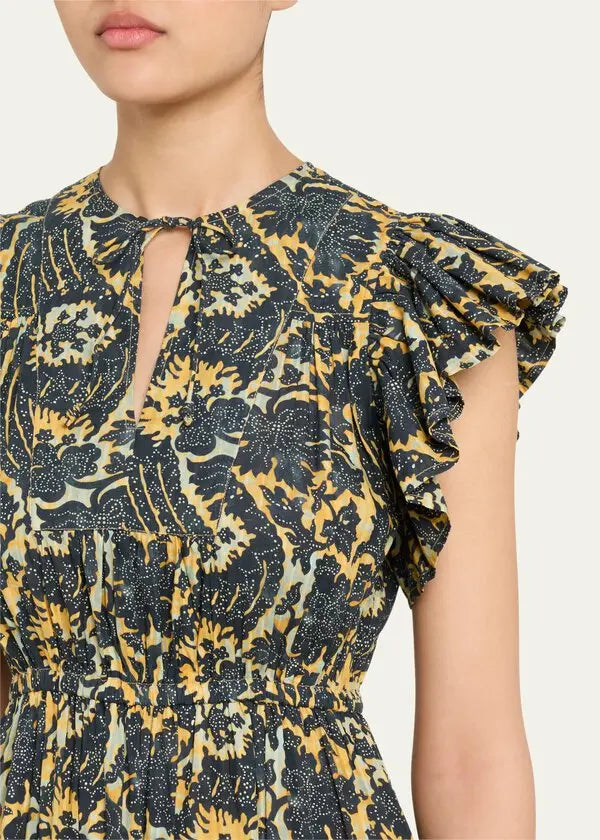 KAIRI FLUTTER SLEEVE MIDI DRESS IN LUNA