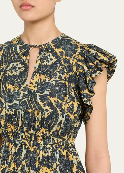 KAIRI FLUTTER SLEEVE MIDI DRESS IN LUNA
