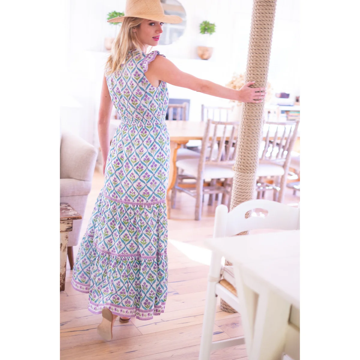 LOLA MAXI DRESS IN TURQUOISE PURPLE DIAMOND
