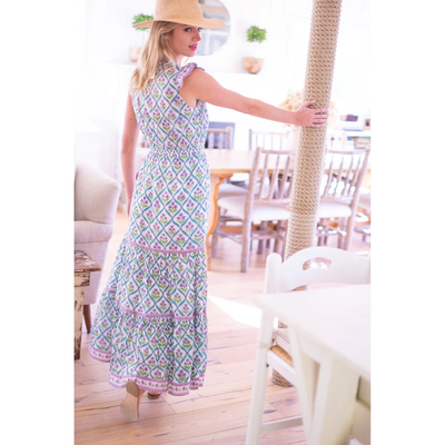 LOLA MAXI DRESS IN TURQUOISE PURPLE DIAMOND