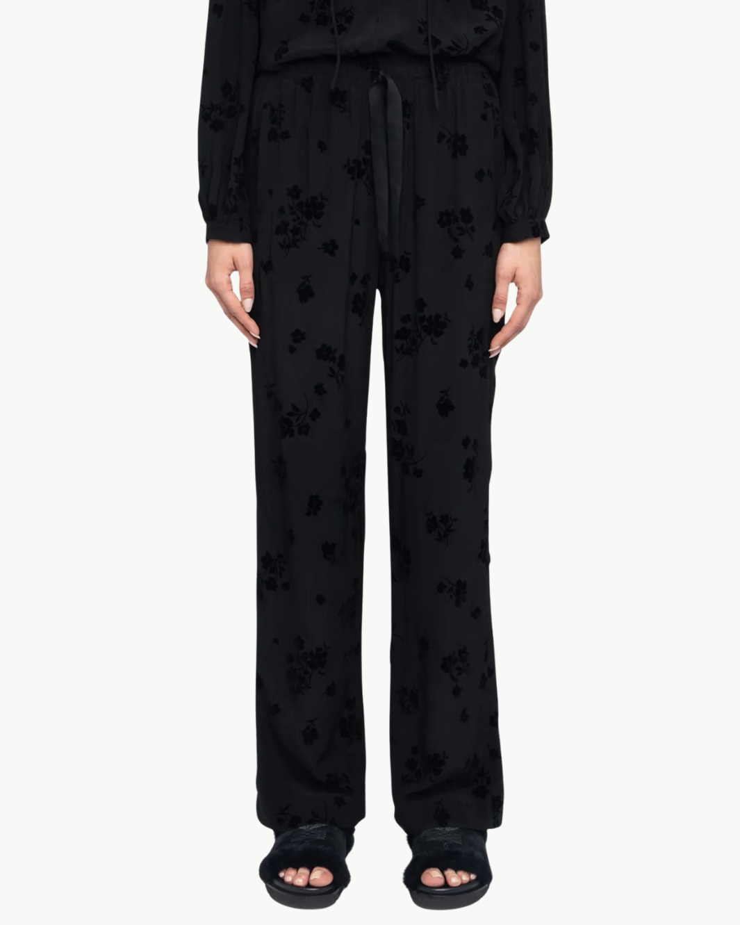 POMA SOFT FLOCK FLOWER PANTS IN BLACK