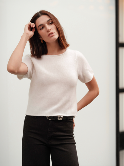 OPHELIA SHORT SLEEVE PULLOVER IN IVORY