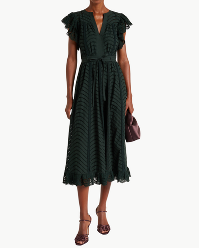 OLGA FLUTTER SLEEVE MIDI DRESS IN CYPRESS