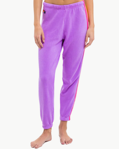 5 STRIPE SWEATPANTS IN NEON PURPLE/NEON