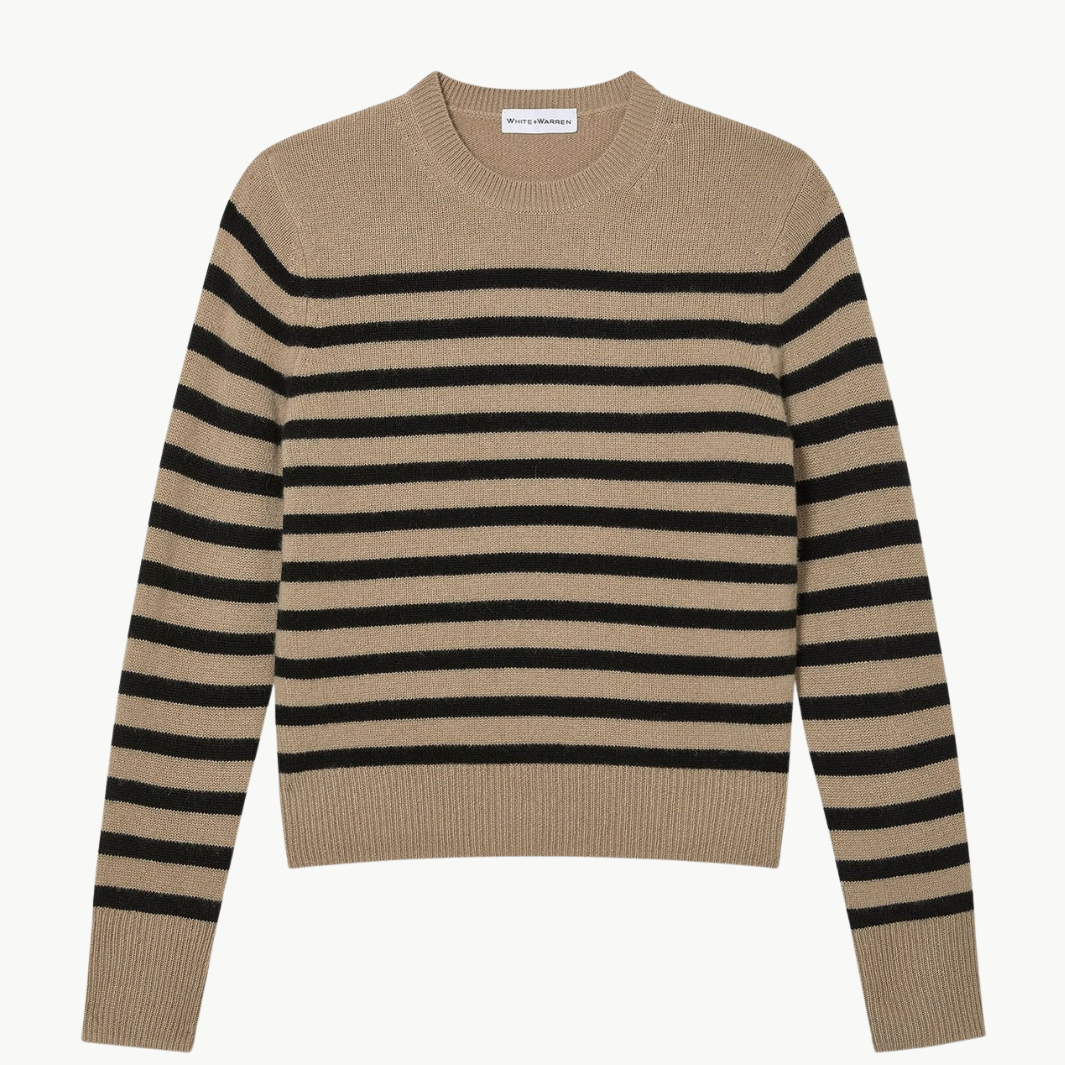 White & Warren CASHMERE STRIPED CREWNECK at Romi Boutique