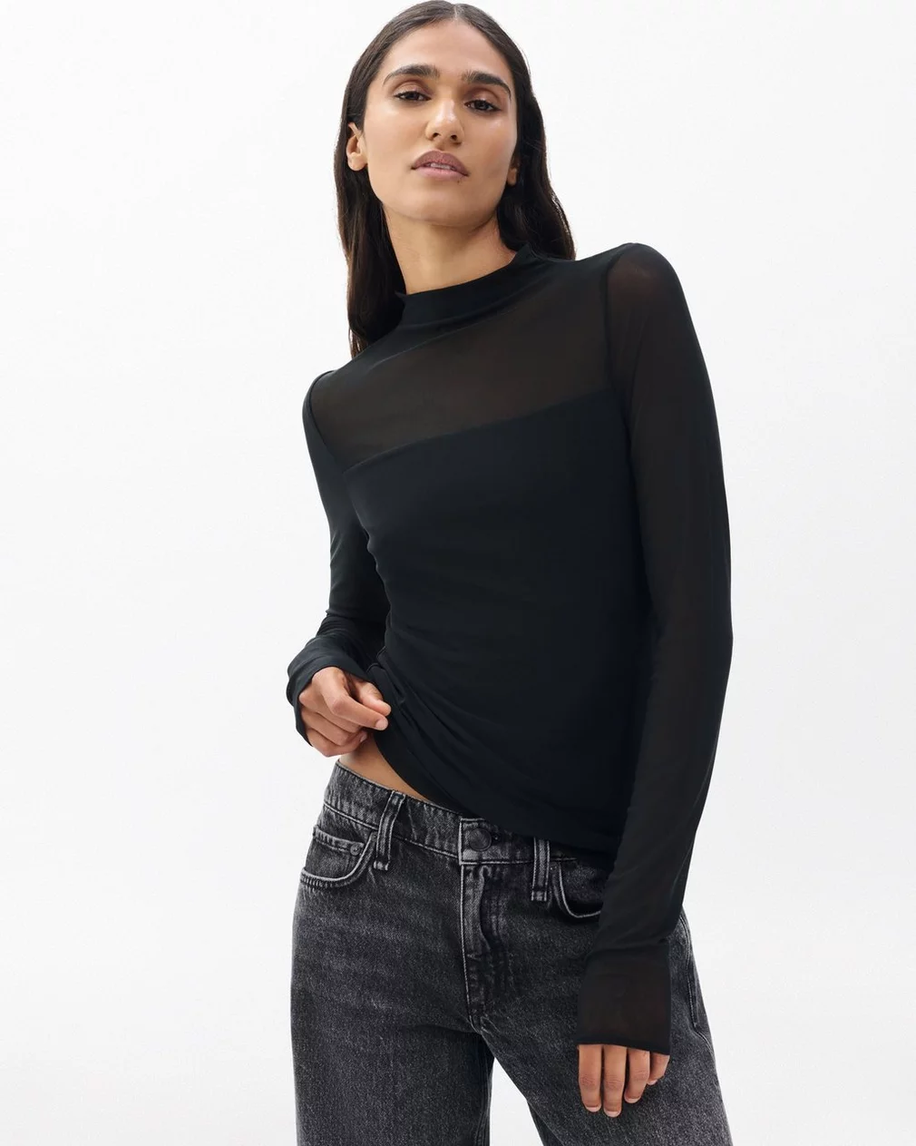 LUCA MIXED-MEDIA MOCKNECK IN BLACK