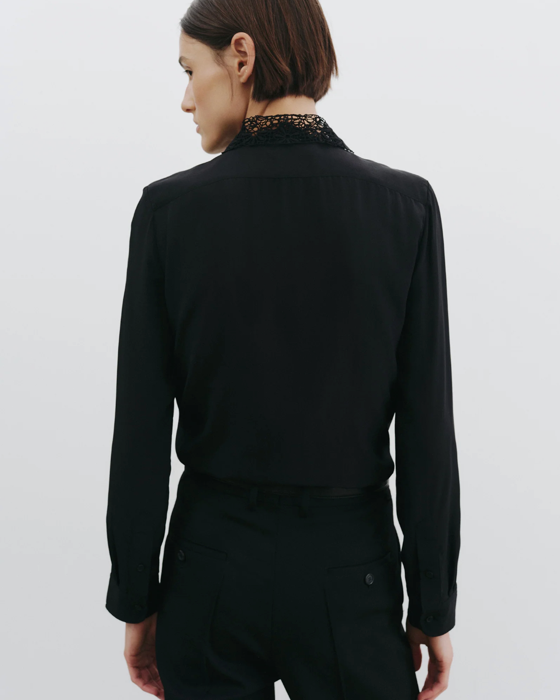 Nili Lotan ZOLA LACE/SILK SHIRT IN BLACK at Romi Boutique