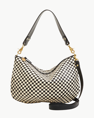 MOYEN MESSENGER IN BLACK/CREAM WOVEN CHECKER