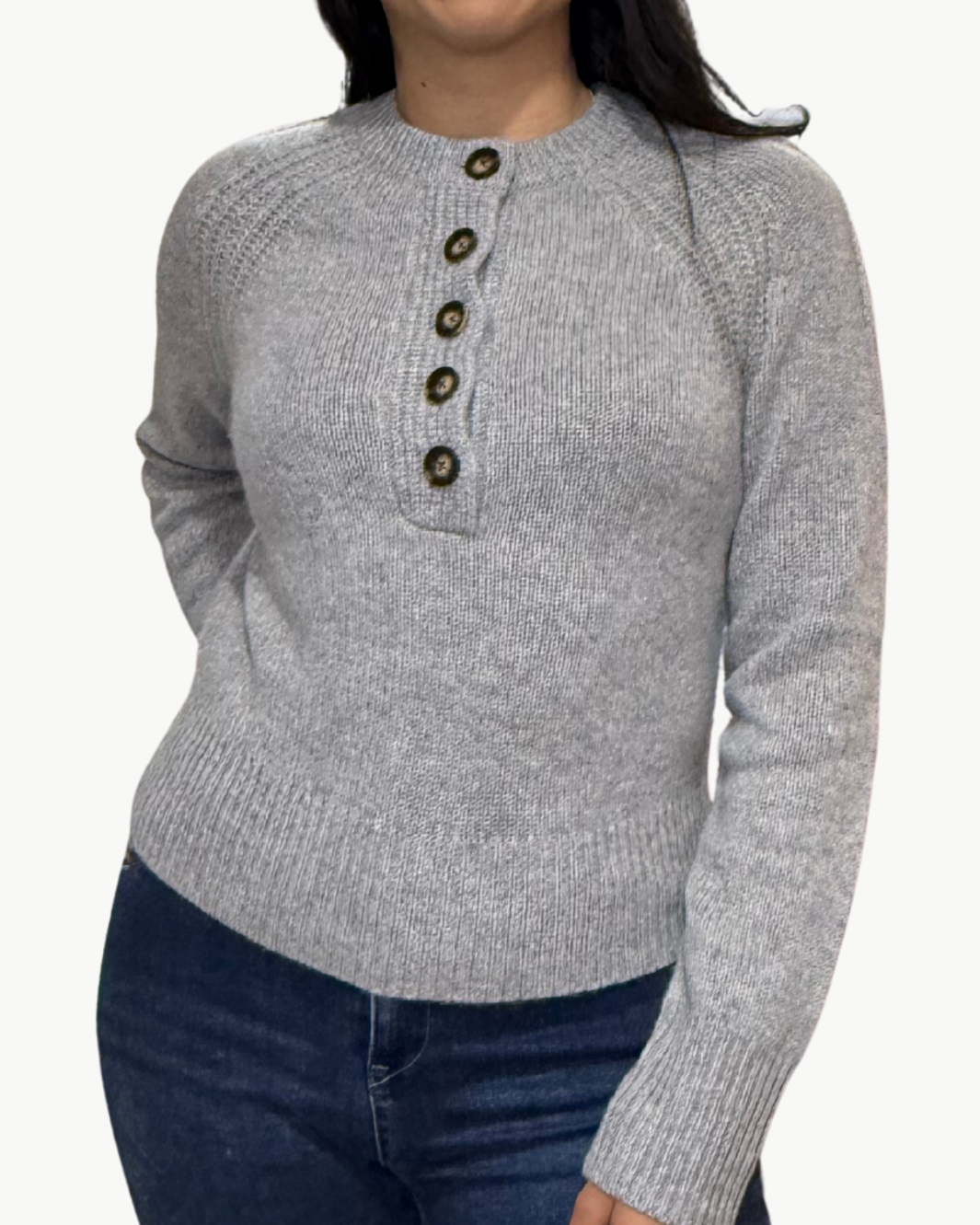 CASHMERE LUXE HENLEY IN GREY HEATHER