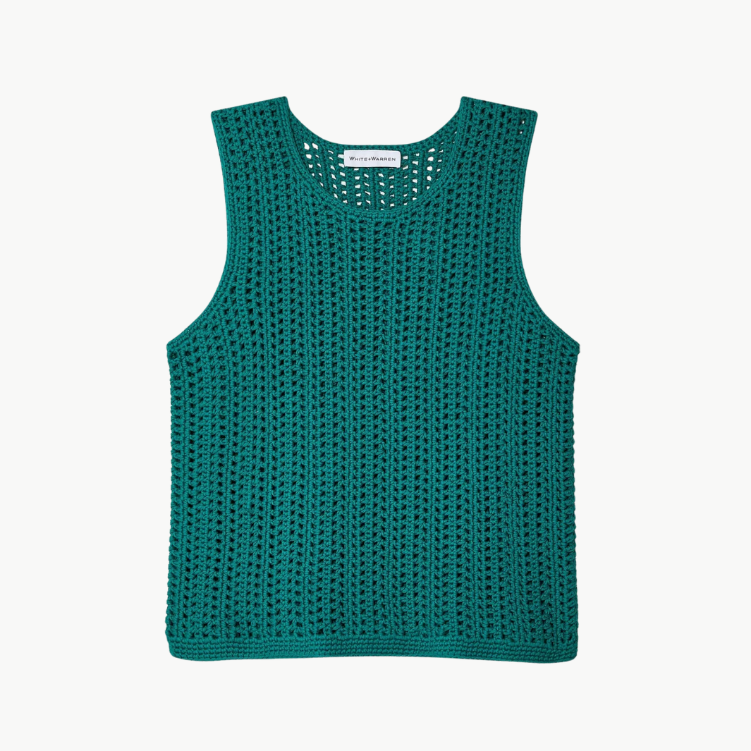 White & Warren LOFTY COTTON CROCHET SLEEVELESS TANK at Romi Boutique