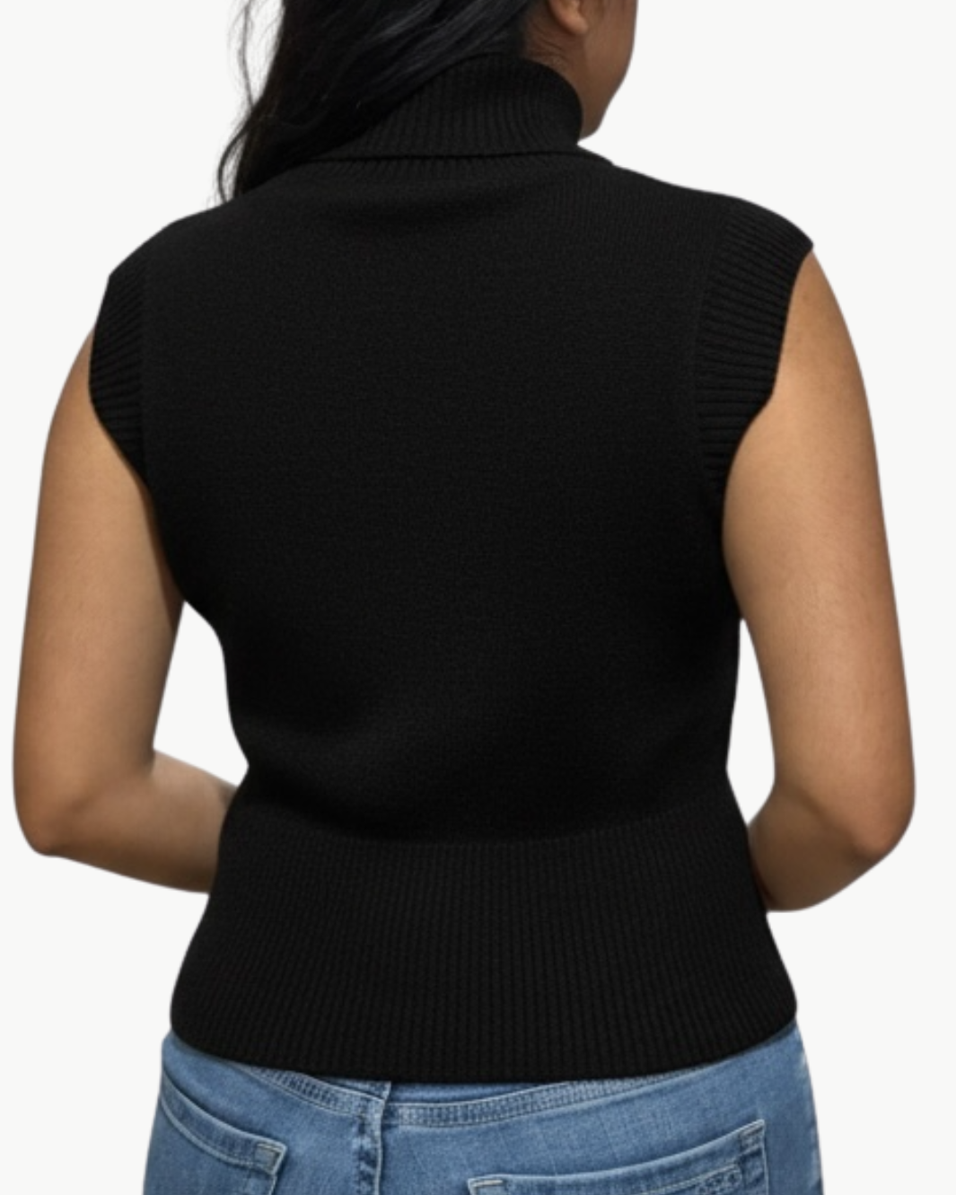 CASHMERE SLEEVELESS MOCK NECK IN BLACK