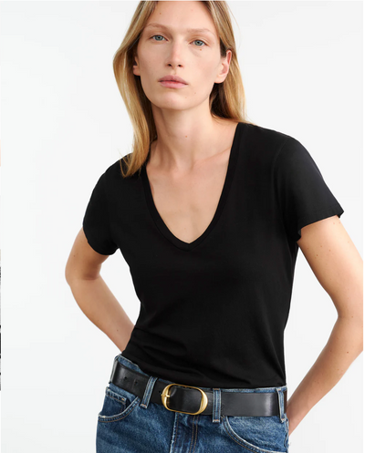 CAROL VNECK TEE SHIRT IN JET BLACK - Romi Boutique
