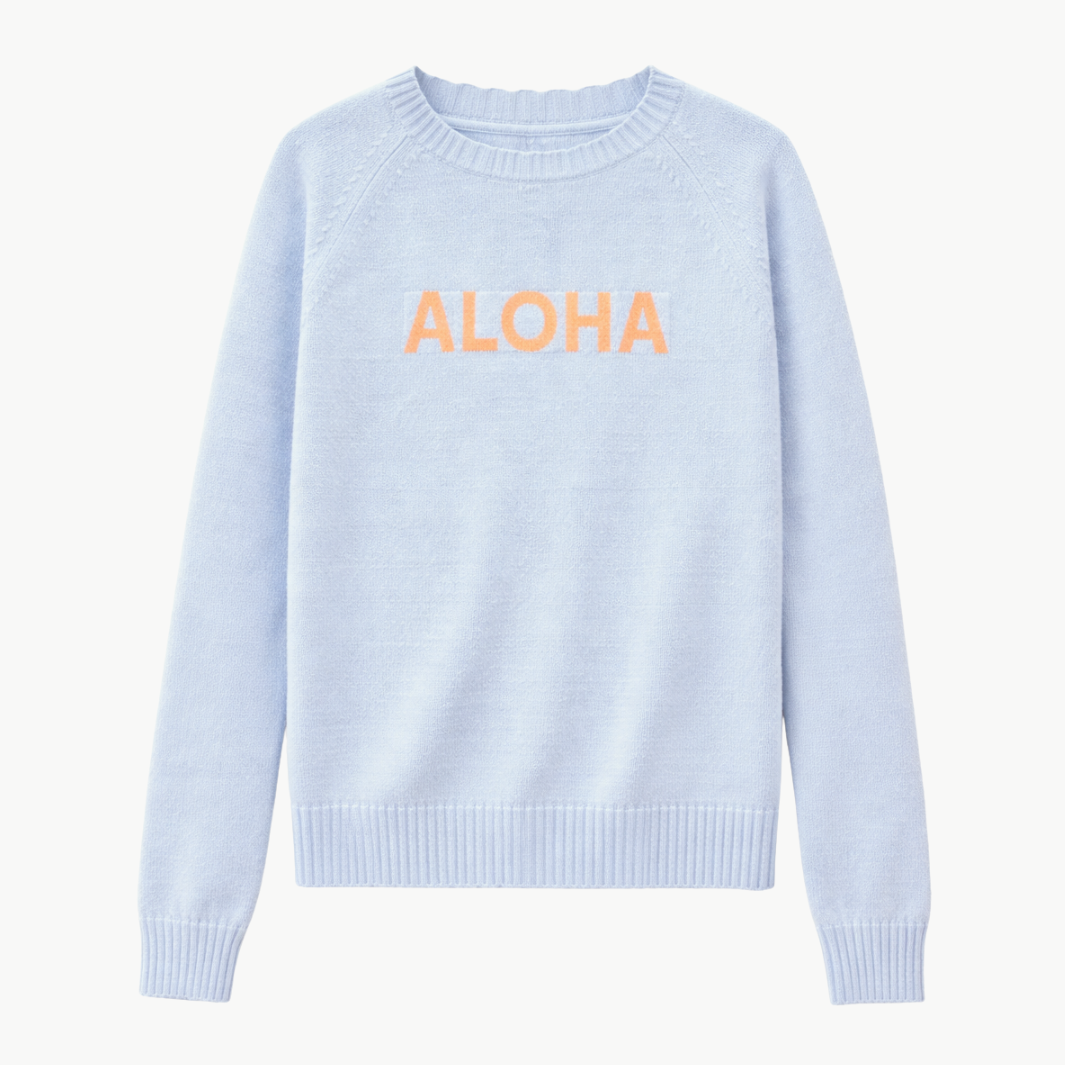 COLORI CUSTOM FRAYED CREW "ALOHA" at Romi Boutique