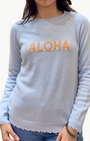 COLORI CUSTOM FRAYED CREW "ALOHA" at Romi Boutique