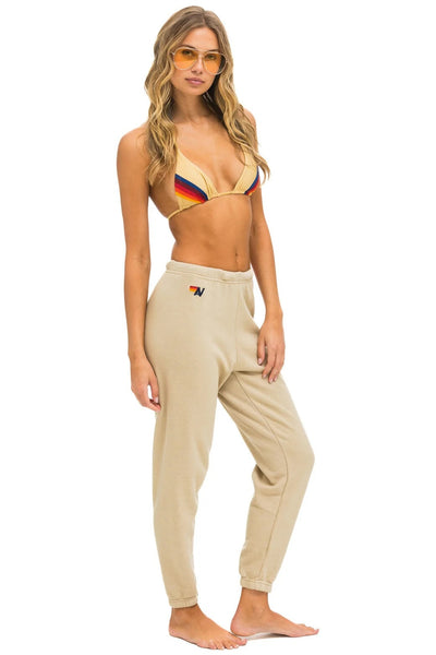 5 STRIPE WOMENS SWEATPANTS IN SAND/PINK GREEN