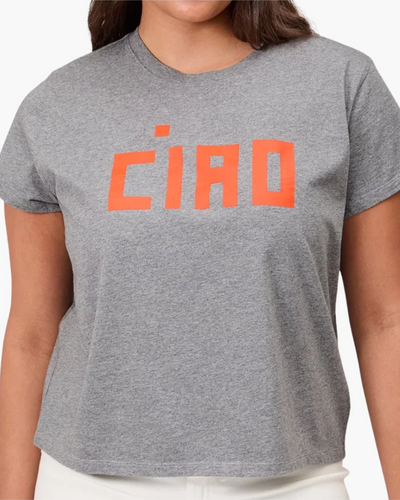 CLASSIC TEE IN GREY MELANGE W/ SAFETY ORANGE BLOCK CIAO - Romi Boutique