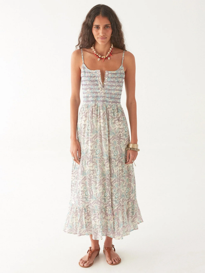 LULU DRESS IN PURPLE PARADISE HAWAIIAN BLUE