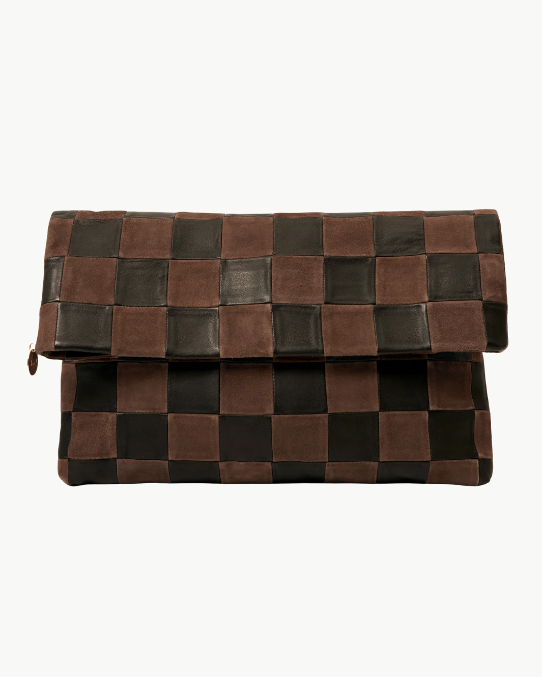 CARRYALL CLUTCH NAPPA & SUEDE OVERSIZED CHECKER W/ TABS IN BLACK & CHOCOLATE
