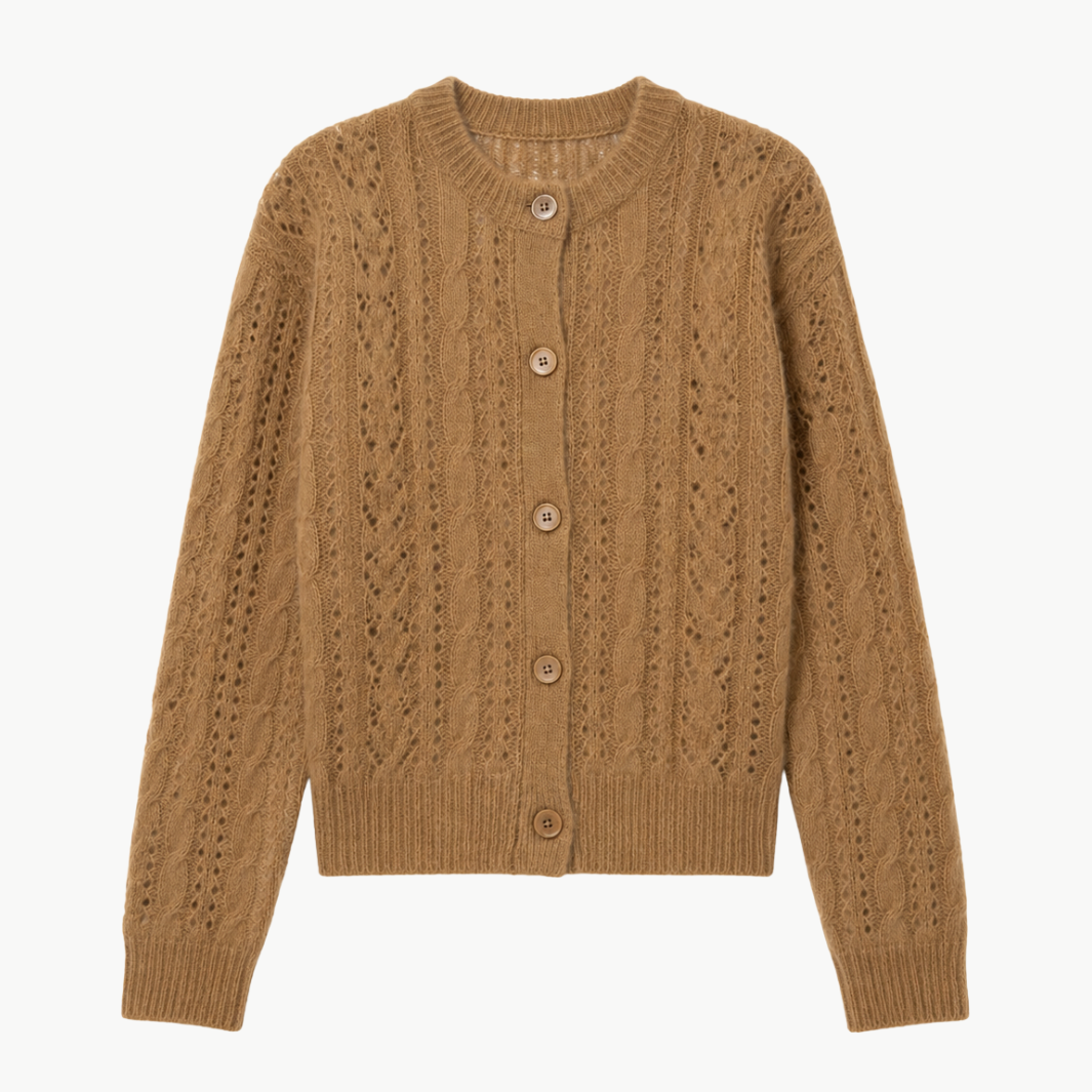 Pointelle Crew Neck Cardigan