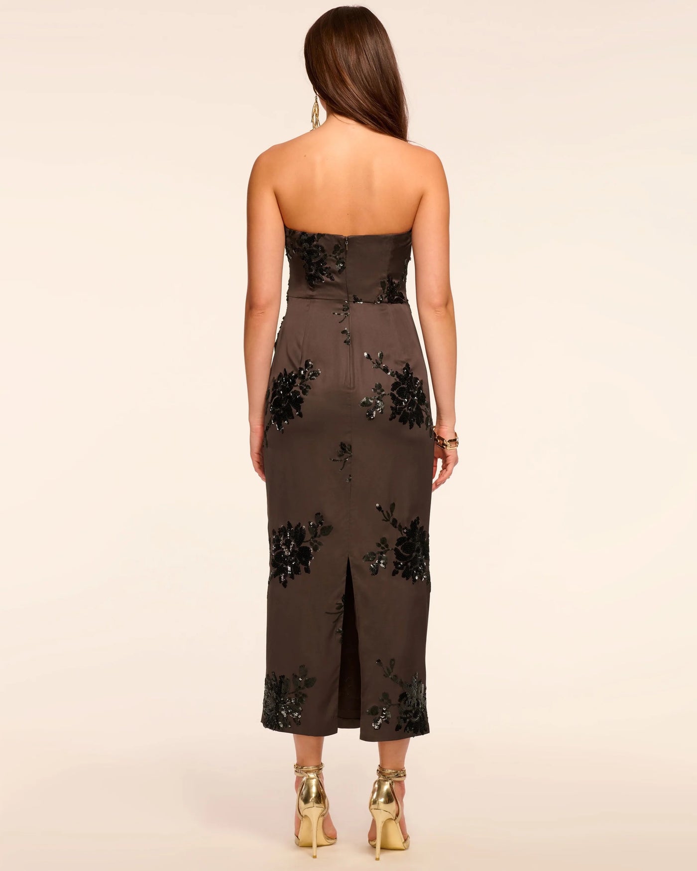 SHARON STRAPLESS EMBELLISHED MIDI DRESS IN BOHO BROWN