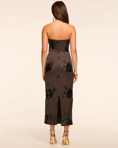 SHARON STRAPLESS EMBELLISHED MIDI DRESS IN BOHO BROWN