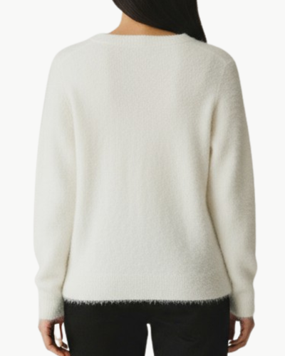 CASHMERE BRUSHED BOXY VEE IN ECRU - Romi Boutique