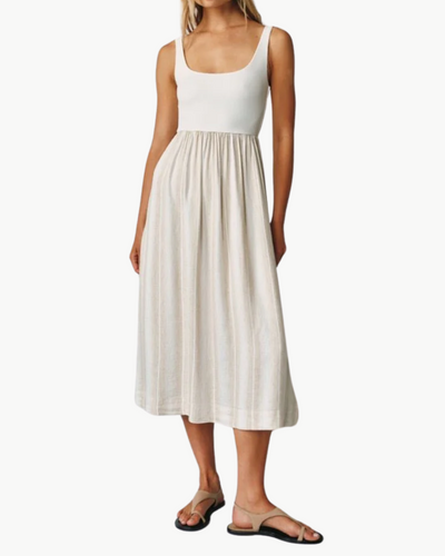 SLEEVELESS KNIT COMBO DRESS IN POSITANO SAND STRIPE