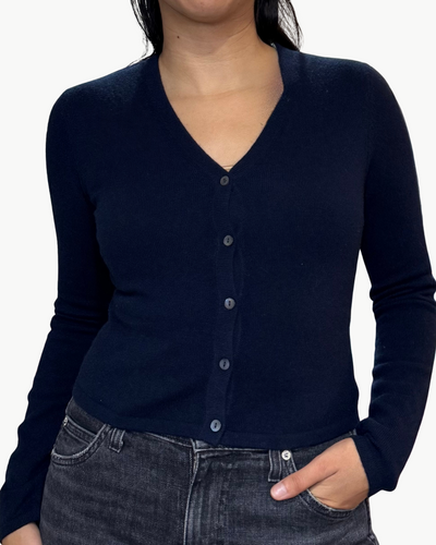 FITTED HIGH V CARDIGAN IN NAVY - Romi Boutique