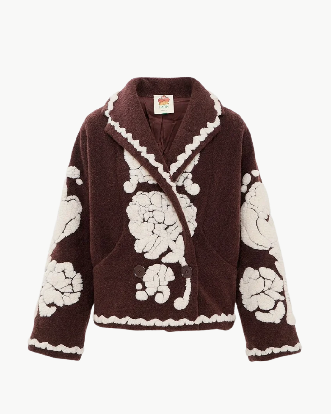 FARM Rio Flowers Pockets Crop Fleece Coat at Romi Boutique