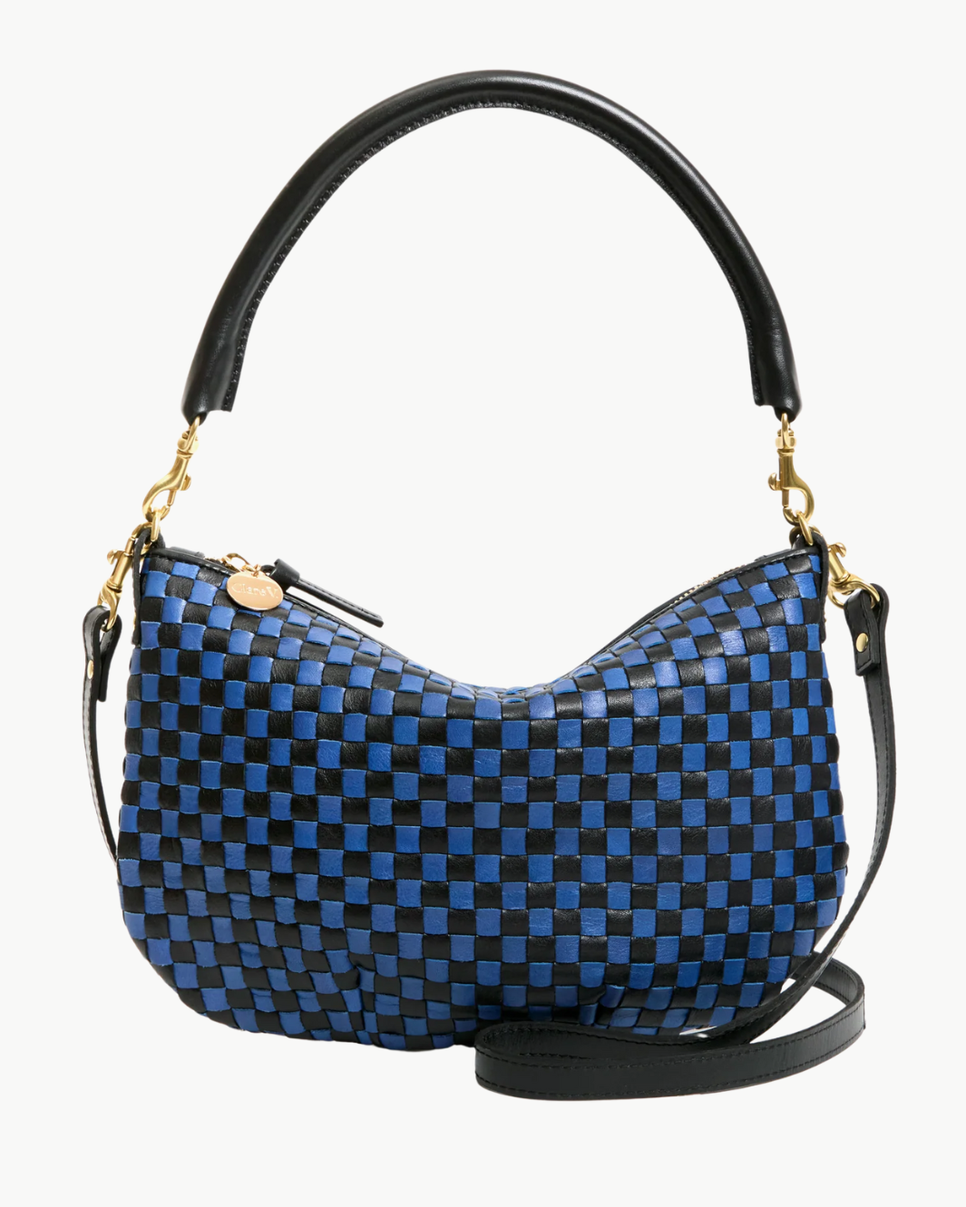 PETIT MOYEN MESSENGER IN BLACK/COBALT WOVEN CHECKER - Romi Boutique