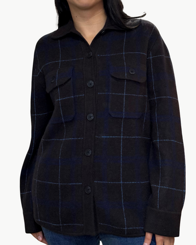 CASHMERE LUXE PLAID SHACKET IN DARK UMBER