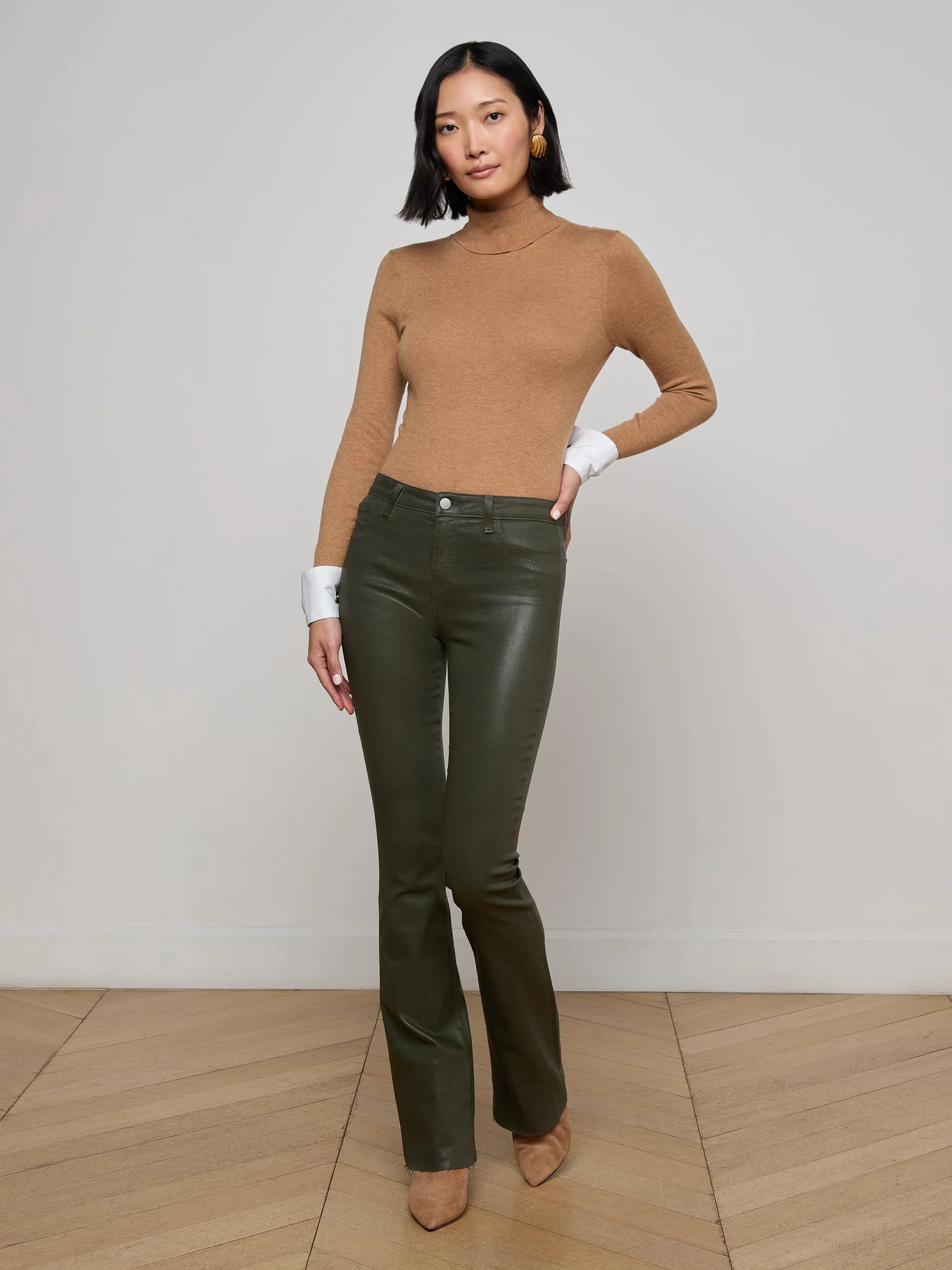 RUTH STRAIGHT-LEG JEAN IN DEEP OLIVE COATED