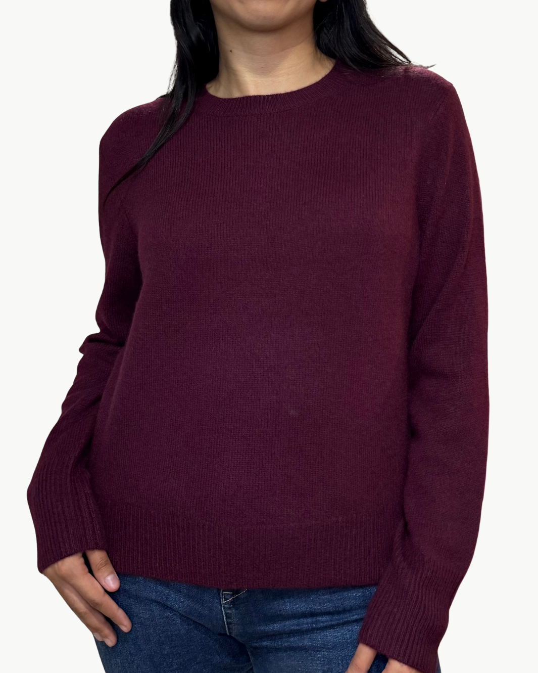 CASHMERE RIB TRIM CREWNECK IN SANGRIA
