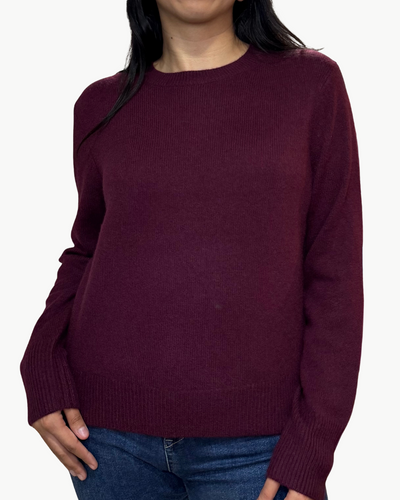 CASHMERE RIB TRIM CREWNECK IN SANGRIA