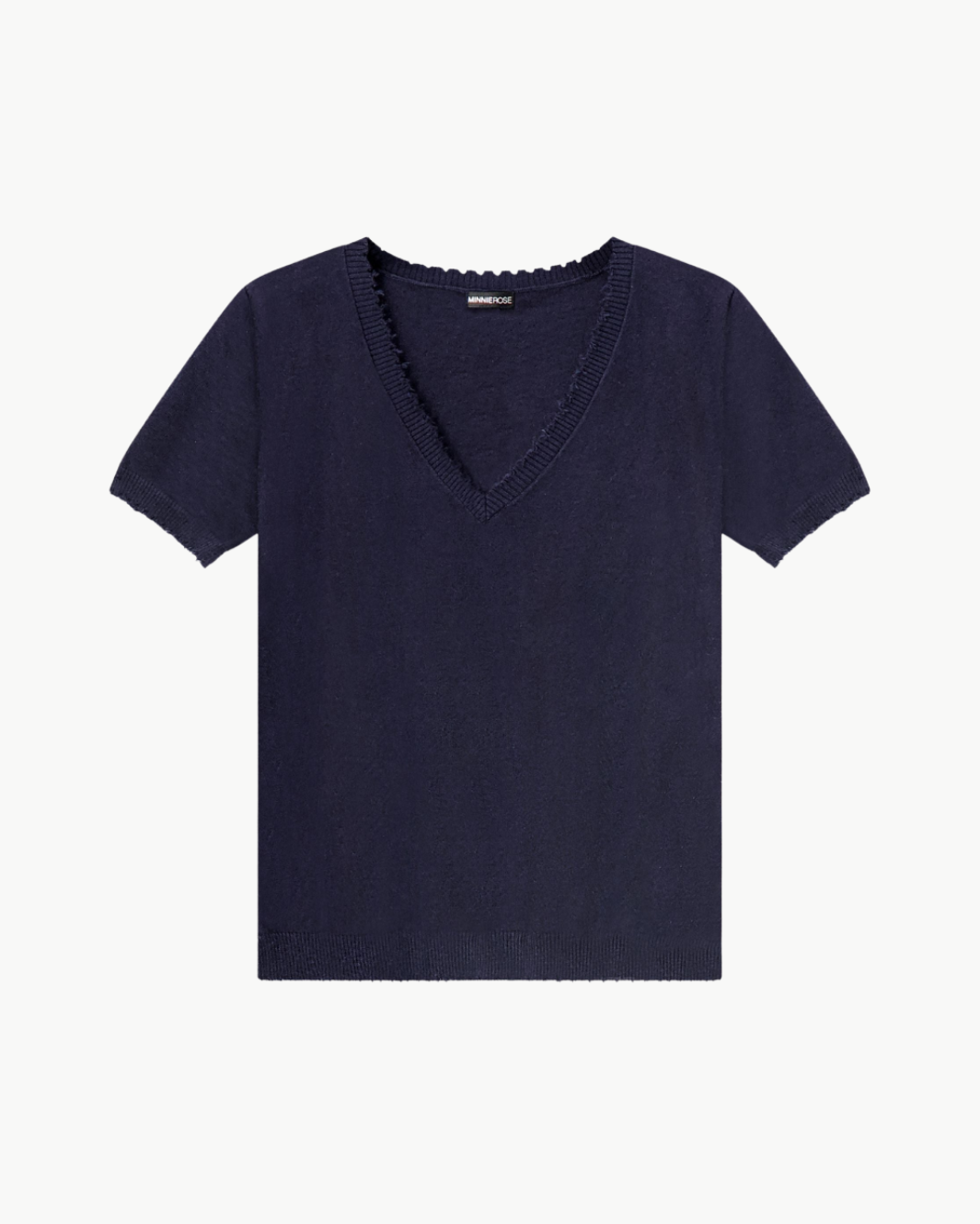 Minnie Rose COTTON CASHMERE FRAYED V TEE at Romi Boutique