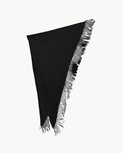 BRUSHED CASHMERE FRINGE SCARF IN BLACK