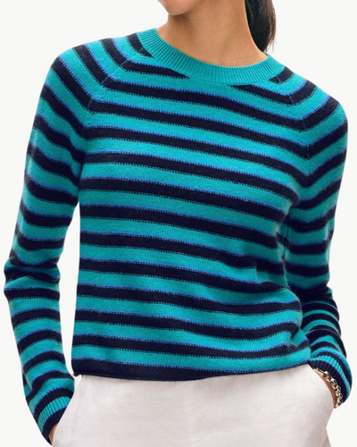CASHMERE STRIPED SWEATSHIRT IN TURQUOISE SEA COMBO