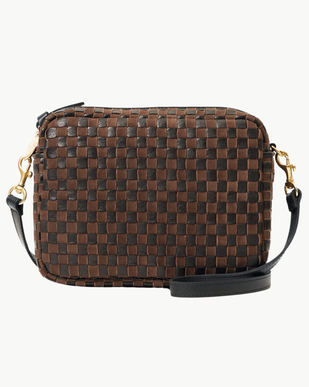 MIDI SAC LEATHER & SUEDE WOVEN CHECKER IN BLACK & CHOCOLATE