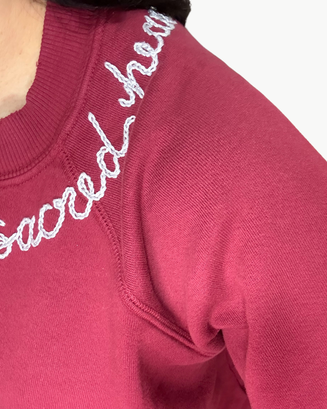 SACRED HEART CREW SWEATSHIRT IN MAROON/GREY