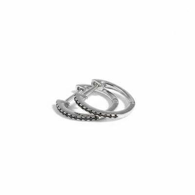 BLACK DIAMOND HUGGIE EARRINGS IN WHITE GOLD